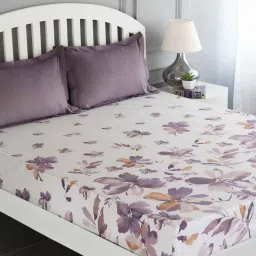 Purple Floral 180 TC Cotton King Sized Bed Sheets with 2 Pillow Covers by GM Fabrics image 1