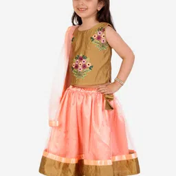 Superminis Girls Peach-Coloured & Beige Embroidered Ready to Wear Lehenga & Blouse With Dupatta image 5