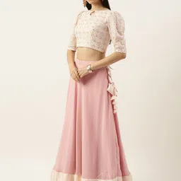 Ethnovog Off White  Pink Embroidered Made to Measure Lehenga  Blouse With Dupatta image 5