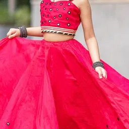 BAESD Girls Embroidered Mirror Work Ready to Wear Lehenga & Blouse image 4