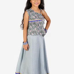 Superminis Girls Grey Printed Off Shoulder Top With Printed Lehenga image 3