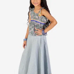 Superminis Girls Grey Printed Off Shoulder Top With Printed Lehenga image 2