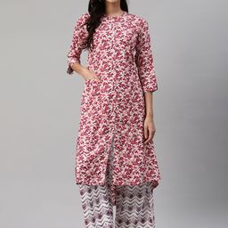 Biba Women Off-White & Magenta Printed Kurta with Palazzos-picture-12