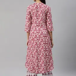 Biba Women Off-White & Magenta Printed Kurta with Palazzos image 2