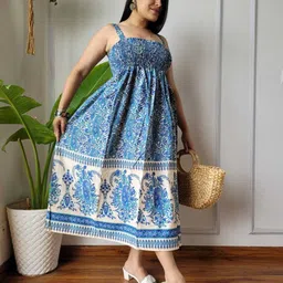 shiv homiefix Women Maxi Blue, Multicolor Midi/Calf Length Dress-picture-47
