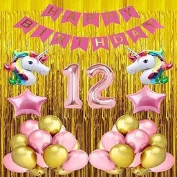 littols No 12 Rose Gold Balloon with Unicorn Theme Birthday Decoration Kit Item for Girl-picture-10