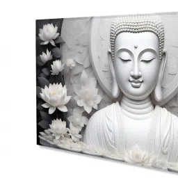 nestroots Framed Buddha Surrounded by White Flowers Wall Painting image 5