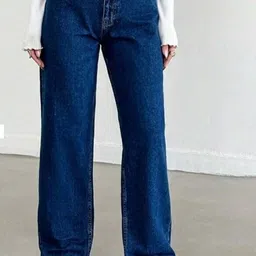 mgwcollection Women Straight Fit High Rise Blue Jeans image 4