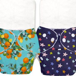 superbottoms BASIC PACK OF 2- 2 Certified Soft Fleece Lined Pocket Diapers with 2 inserts with snaps (Blue Star and Peaches)-picture-21
