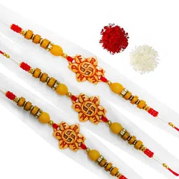 disha gallery live Thread Festives Rakshabandhan Rakhi For Bhaiya Orange gem Mauli Thread Rakhi Set-picture-26