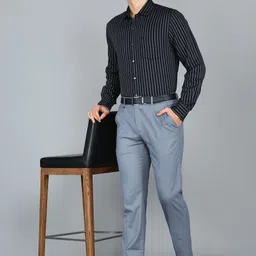 van heusen Men Slim Fit Grey Polyester Trousers image 2