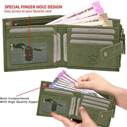 geo trends Men Casual Green Genuine Leather RFID Wallet image 2