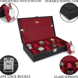 ledo Watch Box 12 Slots of watches Royal Black & Cherry color with Chain Pocket Watch Box image 4