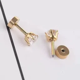 femzone Combo of Gold and Silver Small Round Crystal s Cubic Zirconia Stainless Steel Stud Earring image 2