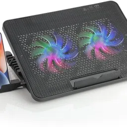 Lipzie Cooling Pad With Mobile Stand and Two Big Quiet Fans Steel Floor and Desk Stand Laptop Stand with Adjustable Height Compatible with Universal Laptops-image-51