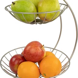 prime krafts 2 Tier Fruit Basket Kitchen Counter Organizer for Produce & Food Storage Iron Fruit & Vegetable Basket image 5