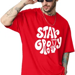 leotude Men Printed Round Neck Cotton Blend Red T-Shirt image 3