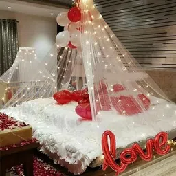 party midlinkerz Solid Tent Romantic Decoration Set Love Balloons Foil Heart LED Light, White Curtains Balloon-picture-27