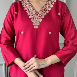 piludi Women Chanderi Kurti Pant Attached Dupatta Set image 4