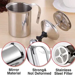 astiikaya Stainless Steel Milk Frother Cappuccino Coffee Frother Double Froth Pump (400ml) 3 Cups Coffee Maker image 4
