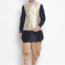 VASTRAMAY Mandarin Collar Kurta with Dhoti Pants & Nehru Jacket image 1
