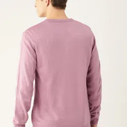 mast & harbour Men Self Design Round Neck Pink Sweater image 3