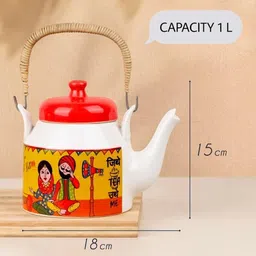 edencart Pack of 7 Ceramic Traditional Punjabi Jitthe Tea Utthe Me Tea Set with Kettle|Tea Glasses Set of 6 image 3