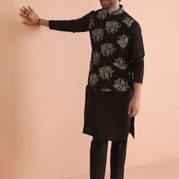 KISAH Mandarin Collar Straight Kurta with Trouser and Nehru Kacket image 2