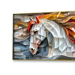 nestroots Gold Canvas Framed Exquisite White Horse with Mane Wall Painting(18X36 Inch) image 5