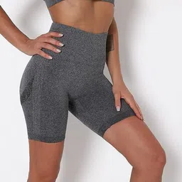 shoppy villa Solid Women Grey Gym Shorts, High Waist Shorts, Running Shorts, Sports Shorts image 3