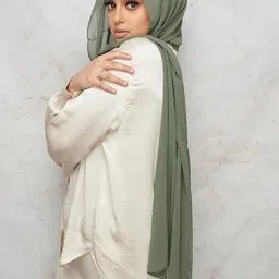 golden girls fashion Solid Georgette Women Light Green Scarf image 4