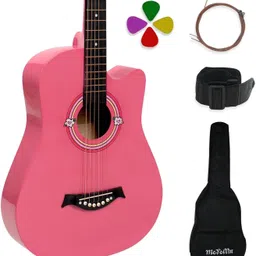 medellin Neon Pink Acoustic Guitar with Free Learning Course & Combo Kit Acoustic Guitar Linden Wood Rosewood Right Hand Orientation image 2