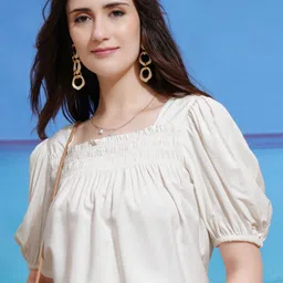 tokyo talkies Casual Regular Sleeves Solid Women White Top image 1