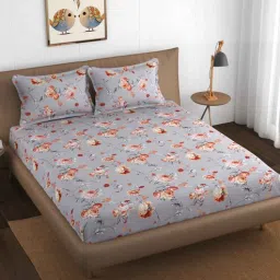 bromwick Grey Floral 200 TC Microfiber Twilight Floral King Sized Double Bedsheet with 2 Pillow Covers-picture-40