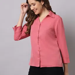 funday fashion Women Regular Fit Solid Spread Collar Casual Shirt image 3