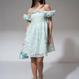 tokyo talkies Women Fit and Flare Blue Mini/Short Dress image 3