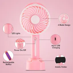 ROYALGUDGET K5 (PORTABLE RECHARGEABLE USB FAN) 3 Speed Mode High Speed with 1200mAh Battery K5 Mobile Stand USB Fan image 5