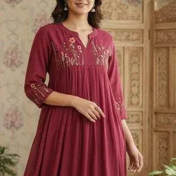 bee studio collections Women Embroidered Chanderi Flared Kurta image 1
