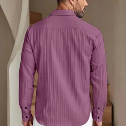 oxxom Men Slim Fit Self Design, Striped Spread Collar Casual Shirt image 2