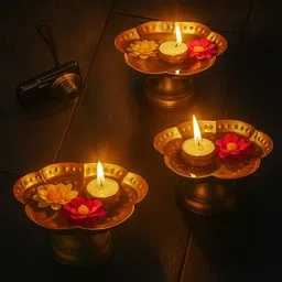 starlight enterprises Taj decorative urli bowl beautiful look for home decoration gifted item Diwali Iron (Pack of 3) Table Diya Set image 2