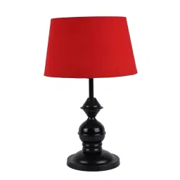 Red Fabric Shade Table Lamp with Black Base by BrightDaisy image 4
