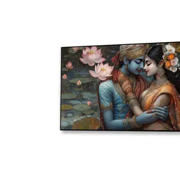 nestroots Black Canvas Framed Eternal Love of Krishna and Radha Wall Painting(24X48 Inch) image 5