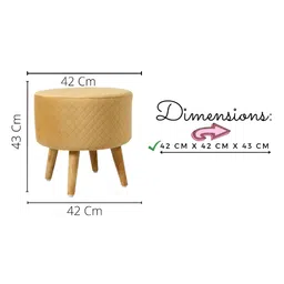 Shadowkart Beige Checked Textured Wooden Round Pouffes Ottoman image 3