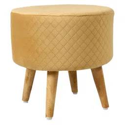 Shadowkart Beige Checked Textured Wooden Round Pouffes Ottoman image 4