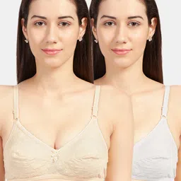 Sonari Women Pack of 2 White & Beige Floral Embroidered Pure Cotton Bra-image-65