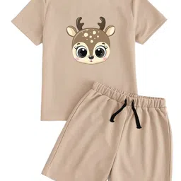 Minicult Kids Printed Short Sleeves Round Neck Pure Cotton T-shirt with Shorts image 4