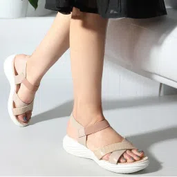 Carlton London Beige Hook & Loop Women Casual Sandals-picture-14