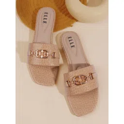 ELLE Beige Textured Slip-On Metallic Embellishment Flats image 4