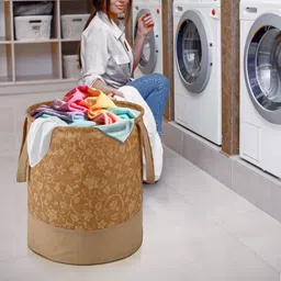 homestic Cotton Pack of 3 Flower Print Foldable 45L Toys Organizer for Kids Room | Brown Storage Basket image 2