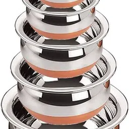 narv Cooking & Serving Copper Bottom Handi Set Biryani Pot Punjabi Handi for Home K3 Bowl Serving Set-picture-33